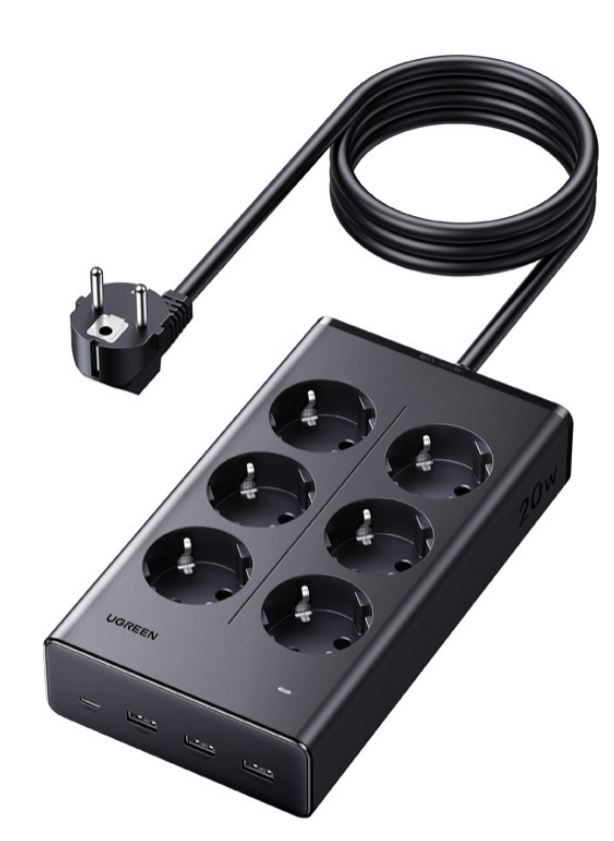 

Удлинитель UGREEN S622 75141_ 20W 6-Outlet With USB-C/3*USB-A Power Strip. Цвет: черный, S622