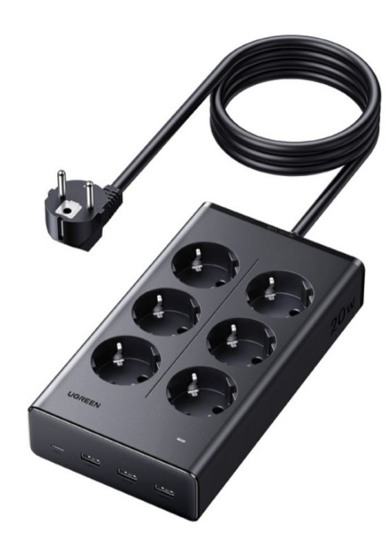 Изображение товара Удлинитель UGreen S622 с 6 розетками и 4 USB и защитой от короткого замыкания