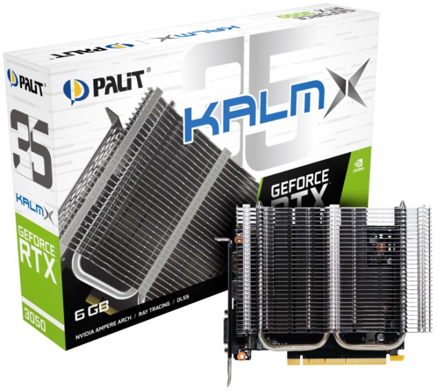 

Видеокарта PCI-E Palit GeForce RTX 3050 KalmX (NE63050018JE-1070H) 6GB GDDR6 96bit 8nm 1042/14000MHz DVI/HDMI/DP RTL, GeForce RTX 3050 KalmX (NE63050018JE-1070H)