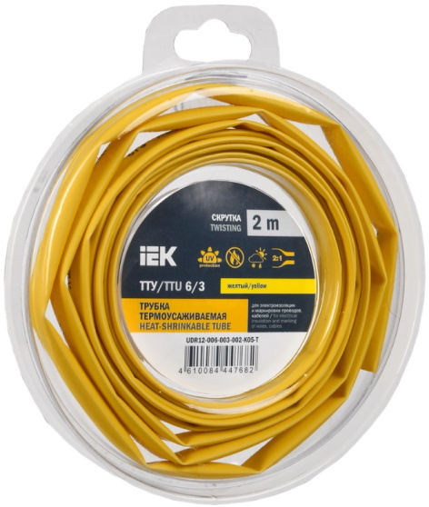 Изображение товара Термоусадочная трубка IEK UDR12-006-003-002-K05-T 2 м желтая не содержит галогенов