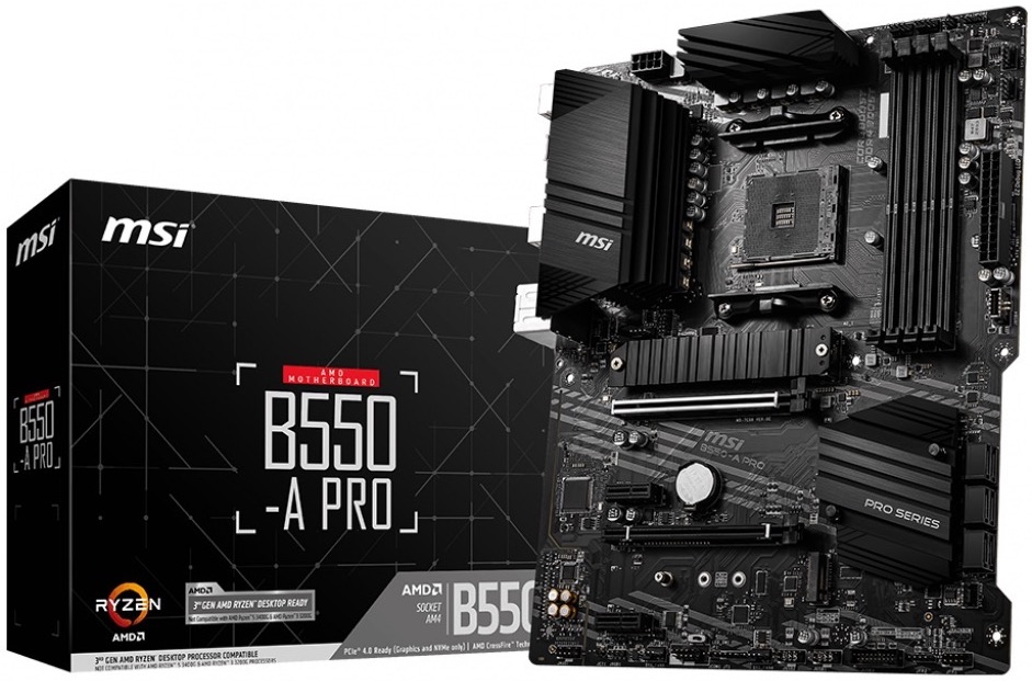 

Материнская плата ATX MSI B550-A PRO (AM4, AMD B550, 4*DDR4(4800), 6*SATA 6G RAID, 2*M.2, 4*PCIE, 7.1CH, Glan, 5*USB 3.2/2*USB Type-C, HDMI/DP), B550-A PRO