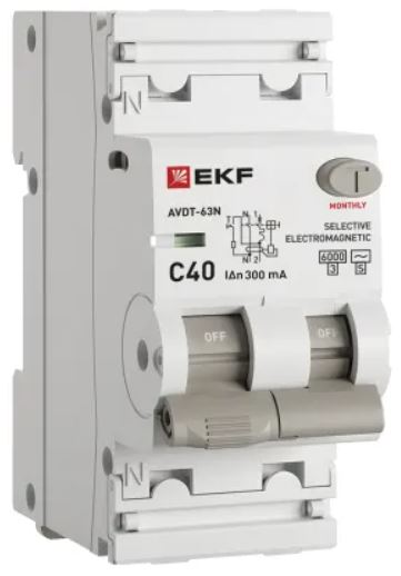 

Автомат дифференциальный EKF D63N26MS40C300 АВДТ-63N 1P+N 40А (C) 300мА (AC-S) эл-мех 6кА PROXIMA, D63N26MS40C300