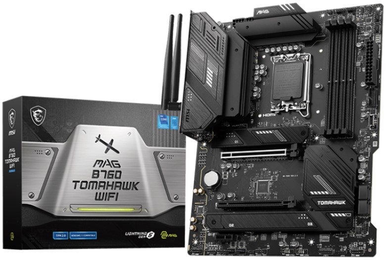 

Материнская плата ATX MSI MAG B760 TOMAHAWK WIFI (LGA1700, B760, 4*DDR5 (5600), 4*SATA 6G RAID, 3*M.2, 3*PCIE, 2.5Glan, WiFi, BT, HDMI, DP, USB Type-C, MAG B760 TOMAHAWK WIFI
