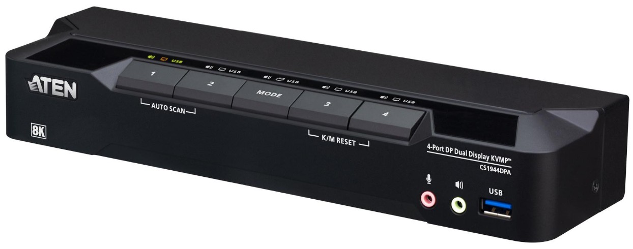 Переключатель KVM Aten CS1944DPA-AT-G 4-портовый USB 3.0 8K DisplayPort с поддержкой двух дисплеев (кабели в комплекте)