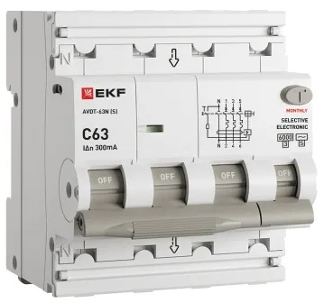 

Автомат дифференциальный EKF D63N46ES63C300 АВДТ-63N 3P+N (S) 63А характеристика C 300мА тип AC электронный селективный 6кА PROXIMA, D63N46ES63C300