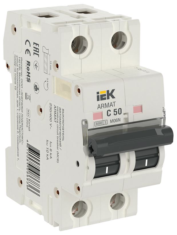 

Автоматический выключатель IEK AR-M06N-2-C050 ARMAT M06N 2P C 50А, AR-M06N-2-C050