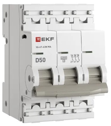 

Автоматический выключатель EKF M63MA6350D ВА 47-63N MA 3P 50А (D) 6кА без тепл. расцепит. PROXIMA, M63MA6350D