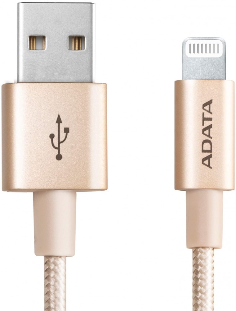 

Кабель ADATA AMFIAL-1MK-CGD 1m, Aluminum casings, Sync-amp; Charge, Fast charging up to 2.4A, Apple MFi-certified, gold, RTL, AMFIAL-1MK-CGD