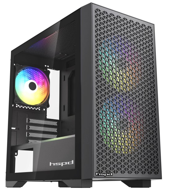 Корпус mATX HSPD M335 без БП, боковая панель из закалённого стекла, USB 3.0, 2*USB 2.0