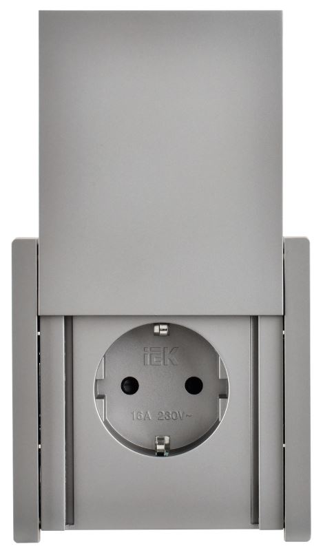 

Розетка с заземлением IEK FP-R16-16-1-44-K46 FORTE&PIANO с защитными шторками с кр. б/к 16А IP44 FP519 сталь, FP-R16-16-1-44-K46