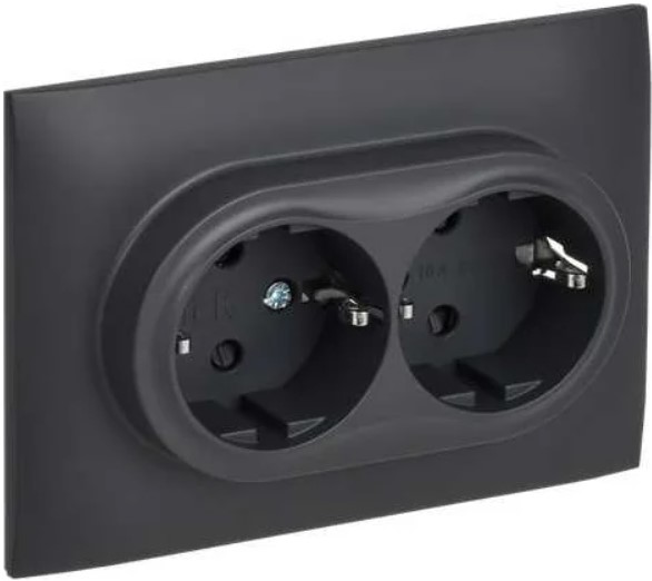 

Розетка двухместная с заземлением в сборе IEK SK-R24-16-K48-F SKANDY с защитными шторками 16А SK-R07T титан, SK-R24-16-K48-F