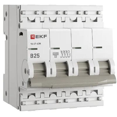 

Автоматический выключатель EKF M636425B 4P 25А (B) 6кА ВА 47-63N PROxima, M636425B