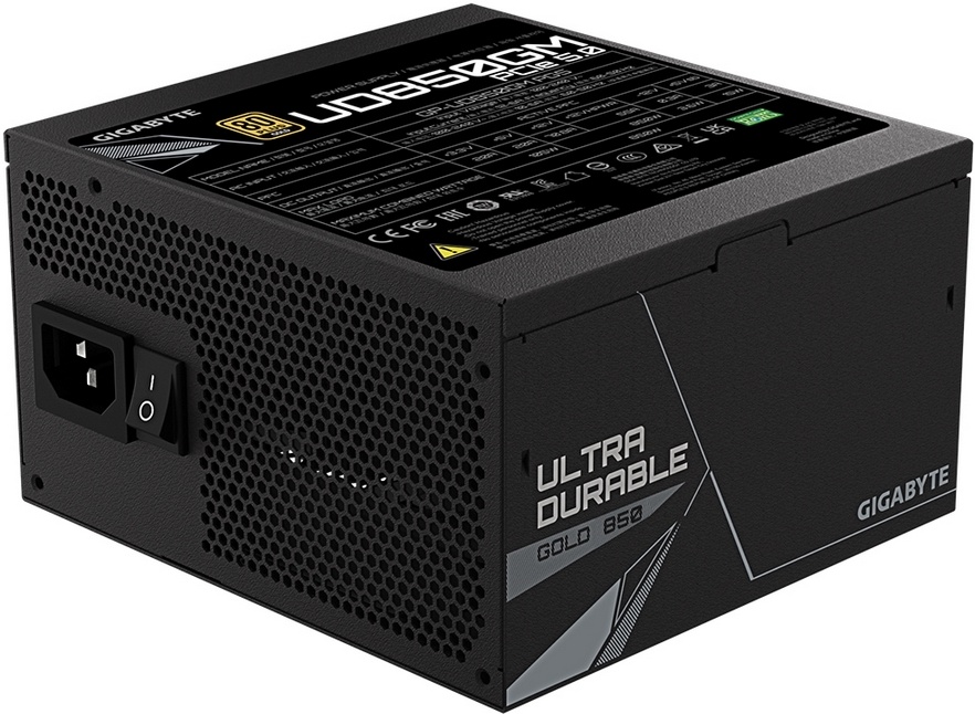

Блок питания ATX GIGABYTE UD850GM PG5 850W, Active PFC, 80 PLUS Gold, 120mm fan, full modular (ATX 12V 3.0), UD850GM PG5