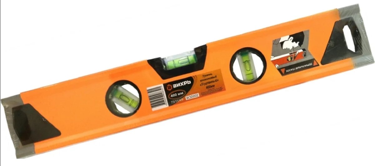 

Уровень Вихрь 73/11/4/9 алюминиевый "Усиленный" 400 мм, 3 глазка (1 зеркальный), 2 комп.рукоятки, 73/11/4/9