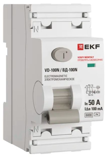 

УЗО EKF E1026M50100 ВД-100N 2P 50А 100мА AC эл-мех 6кА PROXIMA, E1026M50100