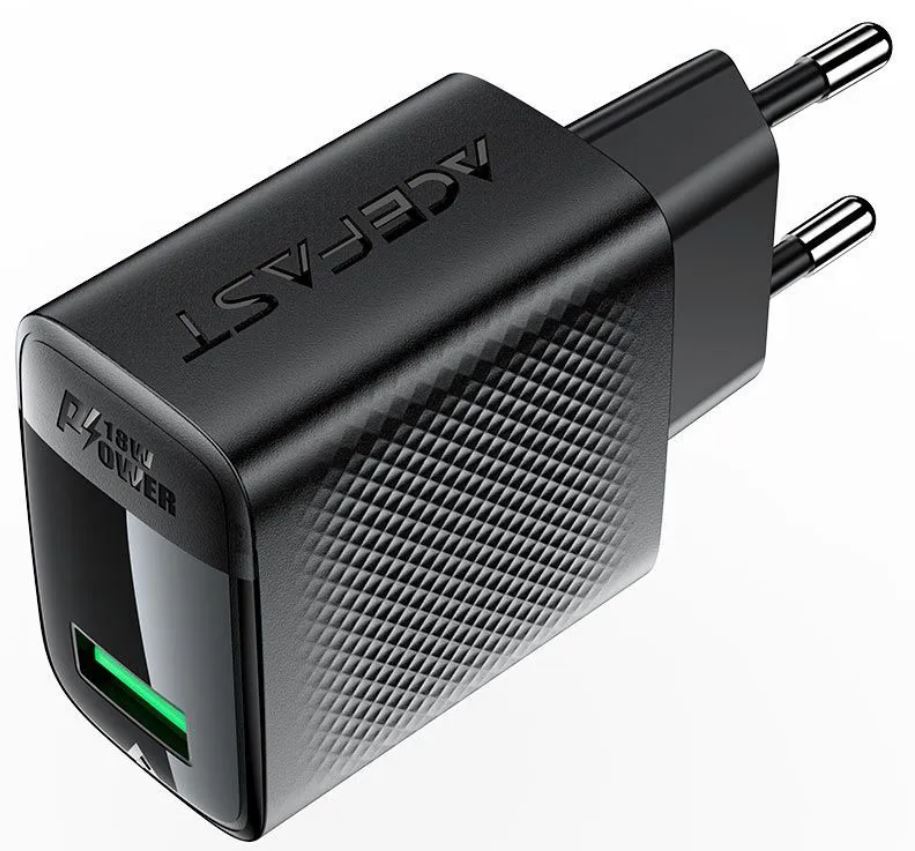 

Зарядное устройство сетевое ACEFAST A90 QC18W GaN single USB-A charger (EU). Цвет: чёрный, A90