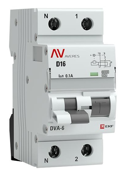 

Автомат дифференциальный EKF rcbo6-1pn-16D-100-a-av DVA-6 1P+N 16А (D) 100мА (A) 6кА AVERES, rcbo6-1pn-16D-100-a-av