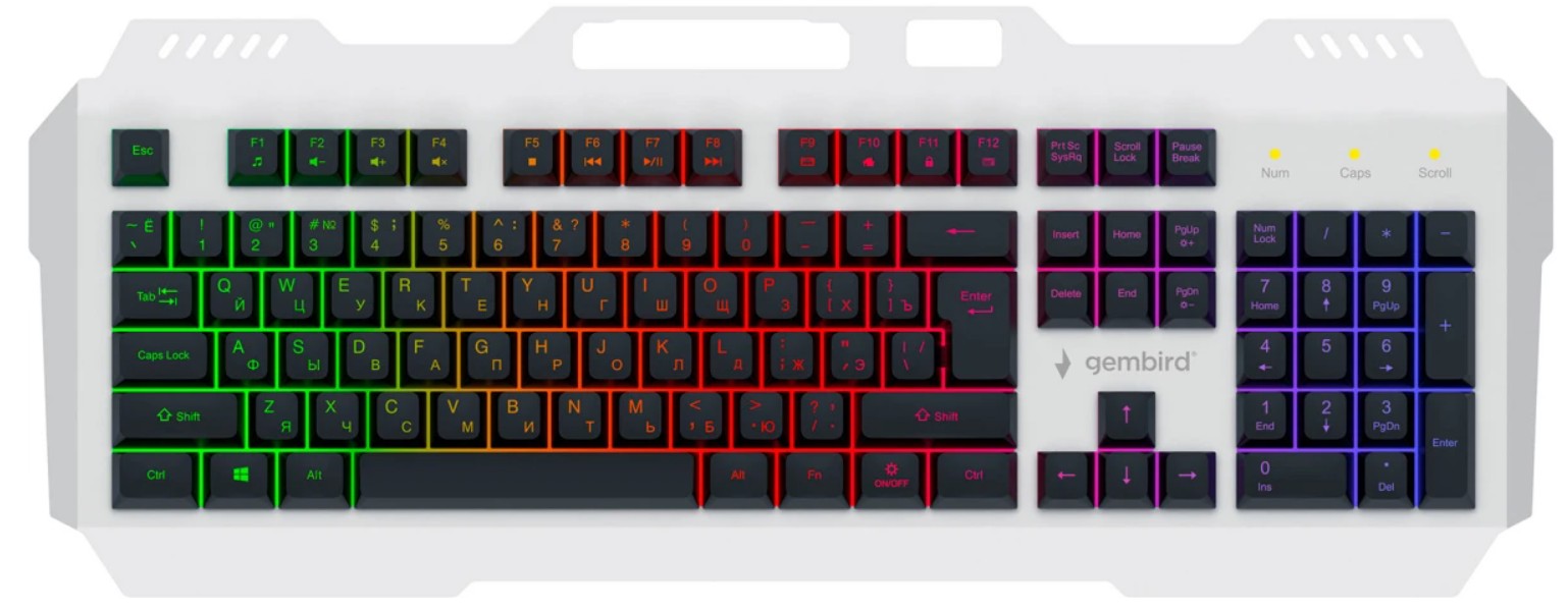 

Клавиатура Gembird KB-G710M-S 104кл, MultiRainbow, 1.5м, серебристый/черный, KB-G710M-S