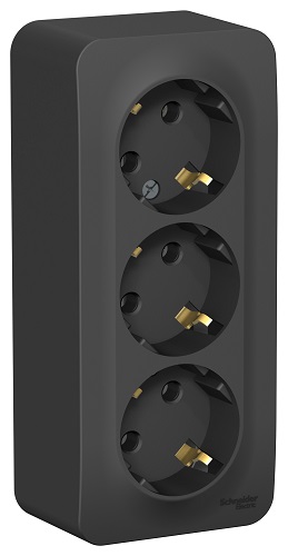 

Розетка Schneider Electric BLNRA010316 3-я с/з без шторок изолир. пластина 16А, 250В Антрацит наруж, BLNRA010316