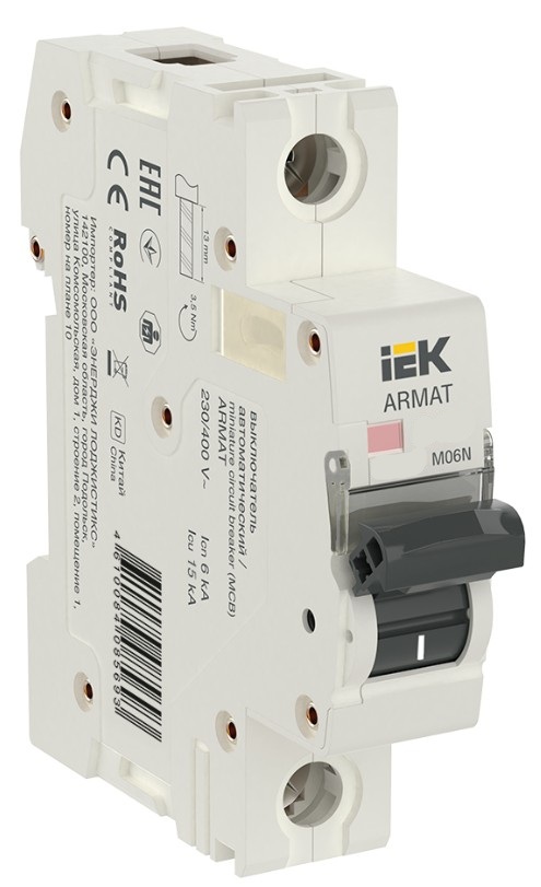 

Автоматический выключатель IEK AR-M10N-1-C0D5 ARMAT M10N 1P C 0,5А, AR-M10N-1-C0D5