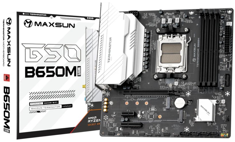

Материнская плата mATX MAXSUN MS-Terminator B650M WIFI6 (AM5, AMD B650, 4*DDR5, 4*SATA 3.0, 2*M.2, WiFi, BT, USB 3.2, USB 2.0, USB Type-C, PCIe, HDMI,, MS-Terminator B650M WIFI6