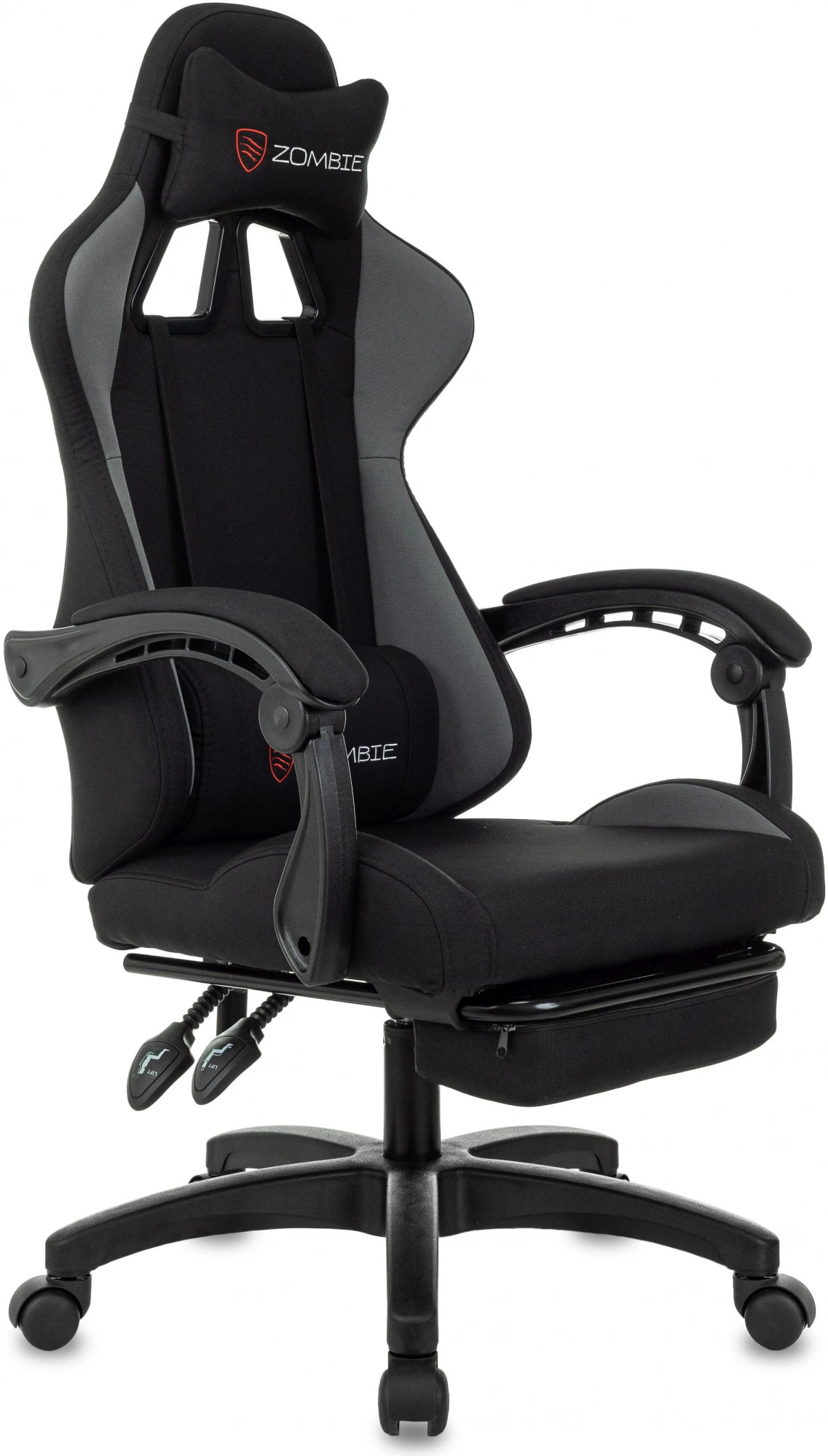 

Кресло игровое ZOMBIE Shadow черный/серый с подголов. крестов. пластик подст.для ног пластик черный, Shadow