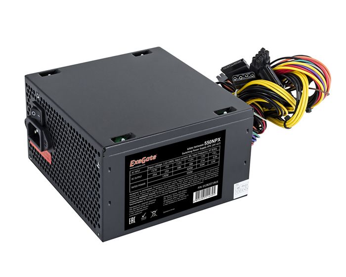 

Блок питания ATX Exegate 550NPX EX282071RUS-PC 550W, PC, black,12cm fan, 24p+4p, 6/8p PCI-E, 3*SATA, 2*IDE, FDD + кабель 220V в комплекте, 550NPX