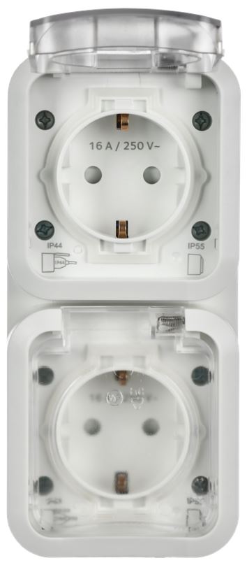 

Розетка двухместная с заземлением IEK TS-R26-16-55-V-K01 TORS вертикальная 16А IP55 TS332 белый, TS-R26-16-55-V-K01