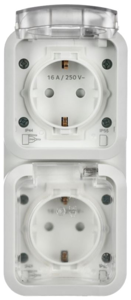Изображение товара IEK TS-R26-16-55-V-K01 - розетка 2 гнезда IP55 с заземлением