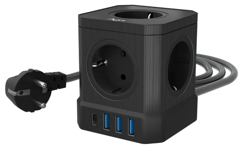 

Сетевой фильтр AGNI TP-VE4U5E-C-W-3m-black 4 розетки, 16А, 4000Вт, 220-250В, 3 м, 3x1,5mm2, 3*USB, Type-C, беспроводная зарядка, черный, TP-VE4U5E-C-W-3m-black