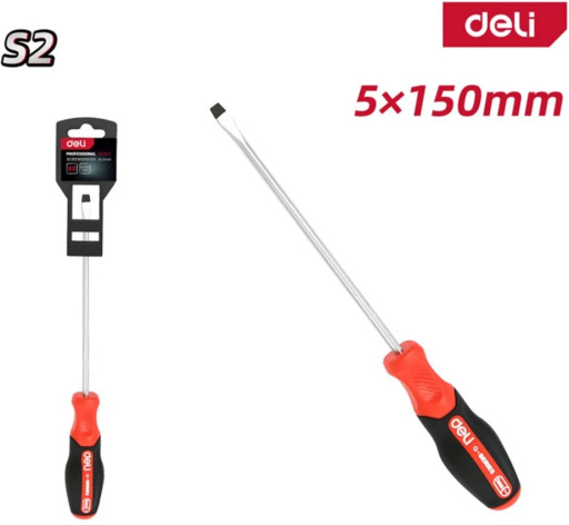 Изображение товара Отвертка шлицевая Deli DL3445 SL5x150мм из стали S2 с прямой ручкой