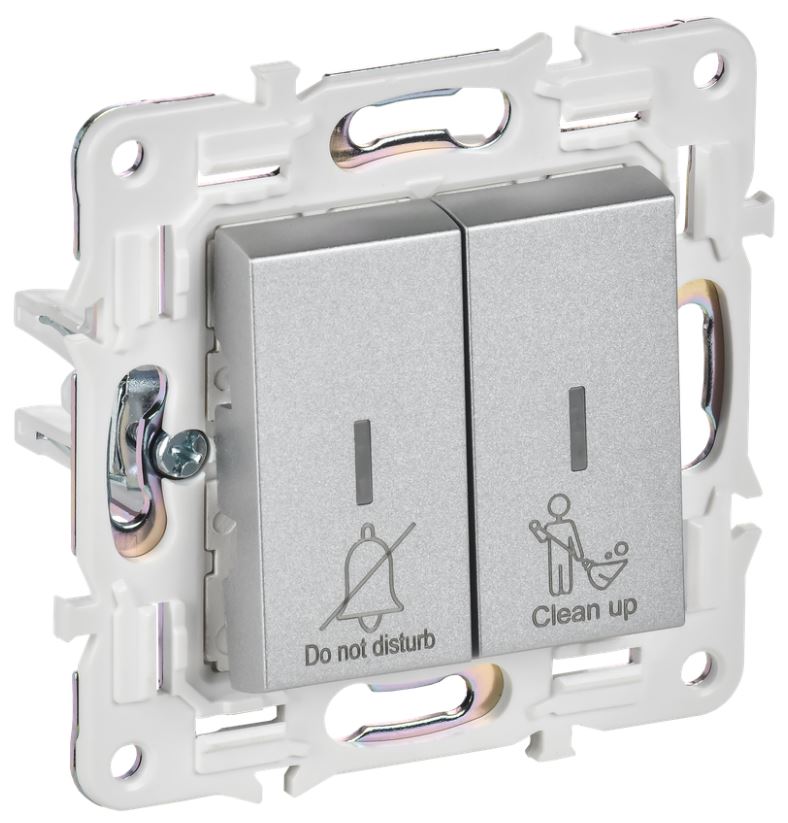 

Выключатель двухклавишный с подсветкой IEK SK-V20-2-10-K23 SKANDY для отелей 10А SK-V16S серебряный, SK-V20-2-10-K23