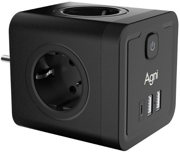 Тройник для розетки AGNI TP-WJ3U4E-C-black