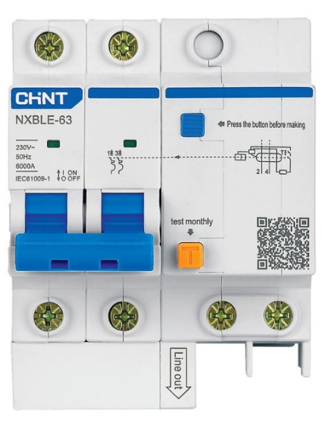 Изображение товара Автомат CHINT 982010 дифференциальный ток NXBLE-63 2П 63А