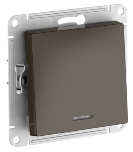 

Выключатель одноклавишный с подсветкой Systeme Electric ATN000613S ATLASDESIGN сх.1а, 10АХ, мех., быстрозажим. клем., МОККО, ATN000613S