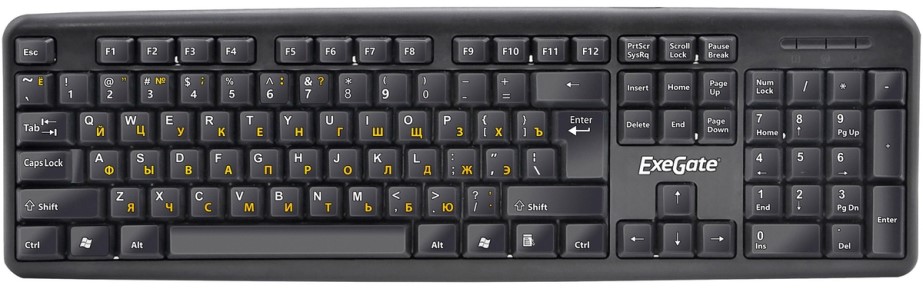 

Клавиатура Exegate LY-331L EX263906RUS USB, полноразмерная, 104кл., Enter большой, длина кабеля 2м, черная, Color box, LY-331L
