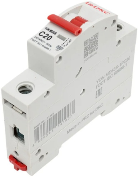 Изображение товара Автоматический выключатель DKC MD63S-1PC20 20 А для защиты электросетей
