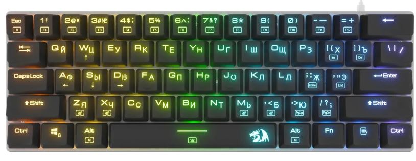 

Клавиатура проводная Redragon Alien 77939 игровая механическая RU, RGB, гигантская 58х20х6см, провод 1,5м, черная (1/5), Alien