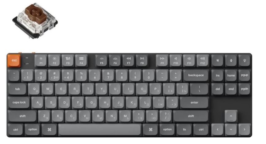 

Клавиатура Wireless Keychron K1 Max K1M-H3-RU QMK, 87 клавиш, Hot Swap, RGB-подсветка, Gateron Brown Switch, K1 Max