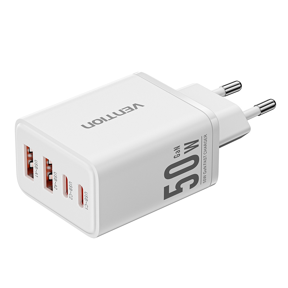 

Зарядное устройство сетевое Vention FCHW0-EU на 4 порта GaN 50W USB (C+C+A+A) белый, FCHW0-EU