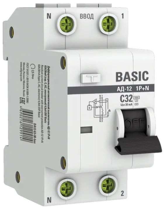 

Автомат дифференциальный EKF DA12-32-30-bas АД-12 1P+N 32А характеристика C 30мА тип АС электронный 4,5кА BASIC, DA12-32-30-bas