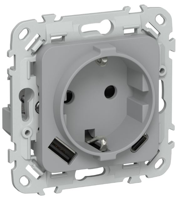 

Розетка с заземлением IEK FI-R14-16-1-U22-020-K03 FLITE с защитными шторками 16А с USB A+C 20Вт безвинтовое крепление РСЮшс11-1-ФлС серый, FI-R14-16-1-U22-020-K03