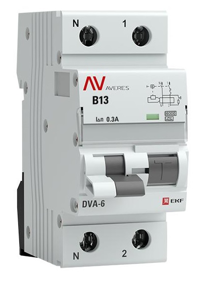 

Автомат дифференциальный EKF rcbo6-1pn-13B-300-a-av DVA-6 1P+N 13А (B) 300мА (A) 6кА AVERES, rcbo6-1pn-13B-300-a-av
