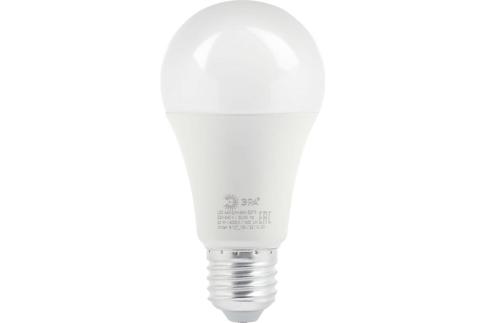 

Лампа светодиодная ЭРА Б0049637 LED A65-20W-840-E27 R (диод, груша, 20Вт, нейтр, E27) (10/100/1200), Б0049637