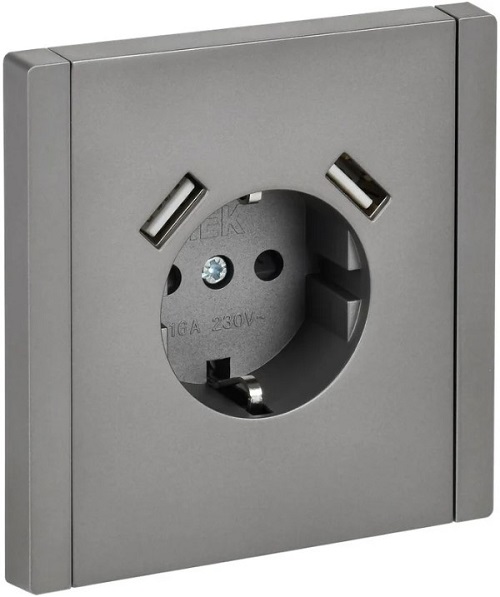 

Розетка с заземлением с 2 USB IEK FP-R14-16-U21-D31-K46 FORTE&PIANO с защитными шторками в/к 16А тип A+тип A 3,1А FP545 сталь, FP-R14-16-U21-D31-K46