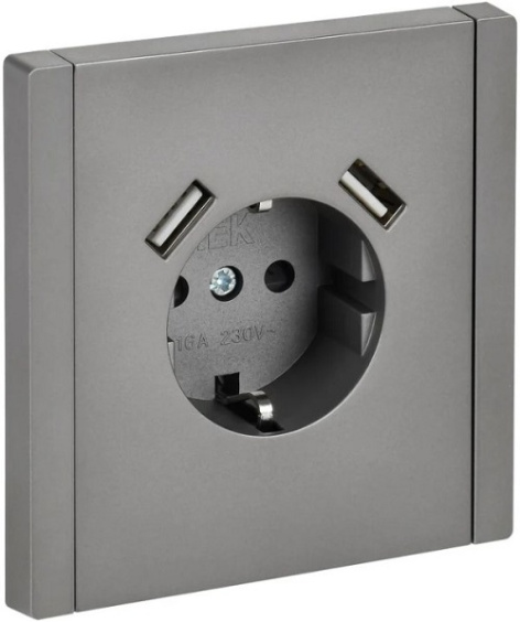 Изображение товара Розетка с заземлением и 2 USB IEK FP-R14-16-U21-D31-K46