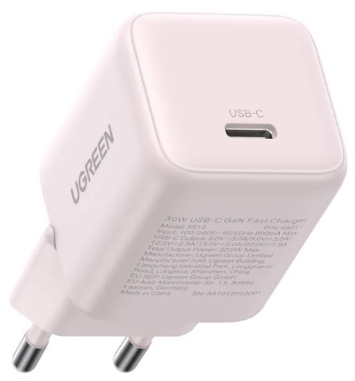 

Зарядное устройство сетевое UGREEN X513 65011_ 30W USB-C GaN Fast Charger EU. цвет: розовый, X513