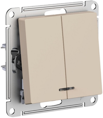 

Выключатель двухклавишный с подсветкой Systeme Electric ATN001253 AtlasDesign сх.5а, 10АХ, мех., Песочный, ATN001253