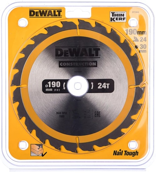 

Диск пильный DeWALT DT1944 CONSTRUCT 190/30 24 ATB +10град, DT1944