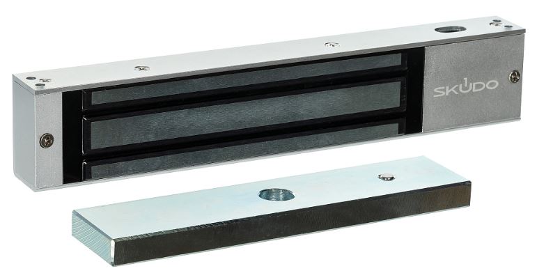 Замок электромагнитный Skudo SK-EL350A-DS 12В/24В DC не более 480мА (12В)/290мА (24В), усилие 350 кг. Планка в комплекте.